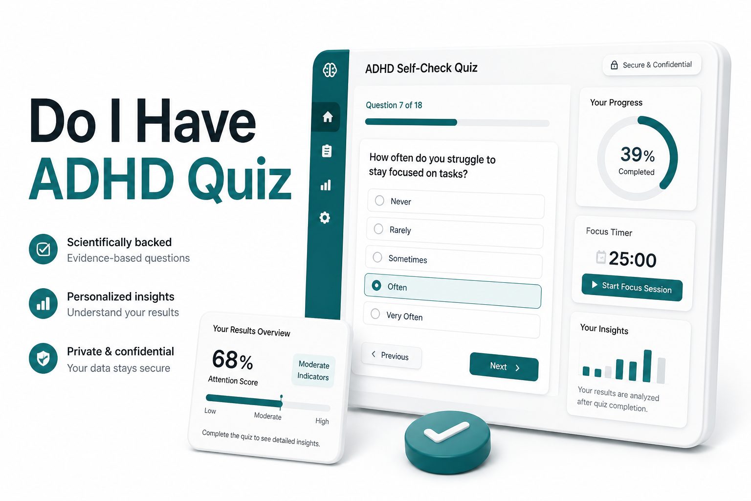 Person taking an ADHD self-assessment quiz on a laptop